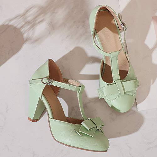 Mint Green T-Strap Mary Janes with Cones Heels