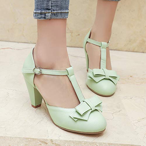 Mint Green T-Strap Mary Janes with Cones Heels