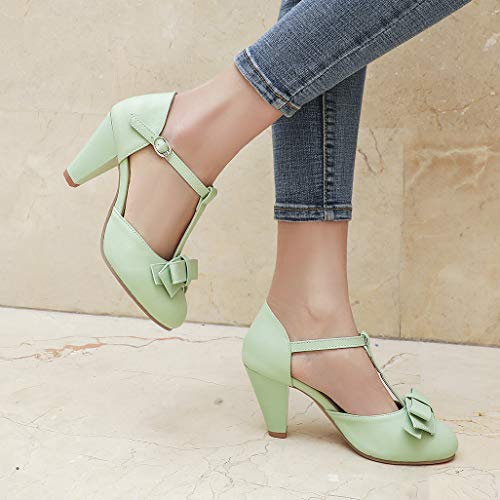 Mint Green T-Strap Mary Janes with Cones Heels