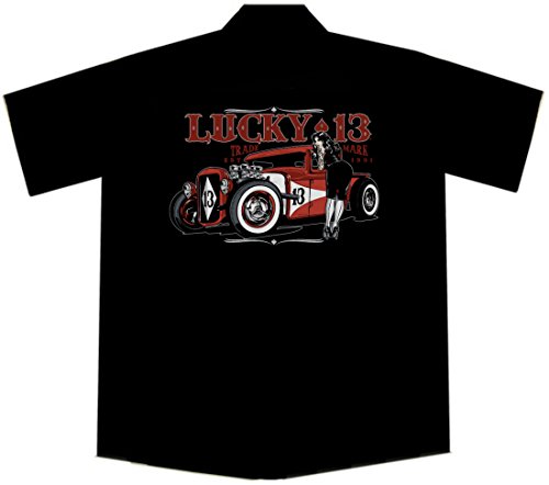 XL Black Lucky 13 Work Shirt (Hot Rod Pinup)