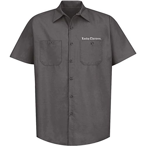Lucky 13 Men's Winged Skull Work Shirt Charcoal S