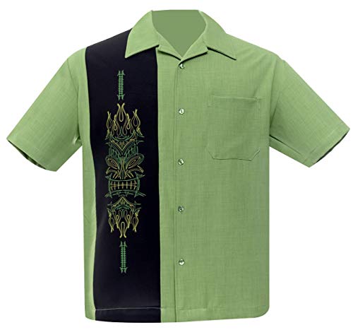 Green Pinstripe Tiki Bowling Shirt (4X)