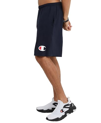 Men's Champion Navy C Logo Lounge Shorts, Lightweight