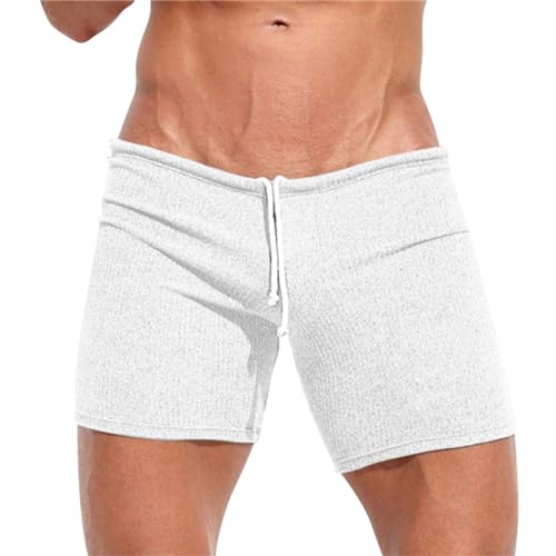 Men's Knit Casual Athletic Shorts, Elastic Waist, White