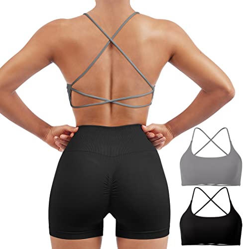 SUUKSESS Women 2 Piece Strappy Yoga Bra Set