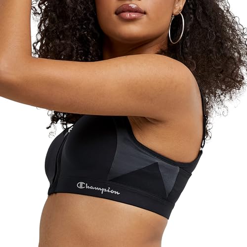 Black Champion Motion Control Zip Sports Bra, 34D