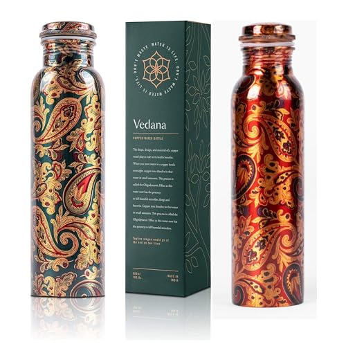 VEDANA Premium Ayurvedic Copper Water Bottle | 1 Liter ideal for Yoga and Sports