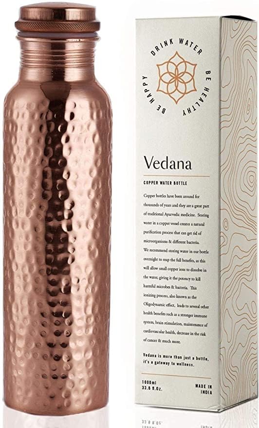 Premium Hammered Copper Water Bottle for Yoga & Sports