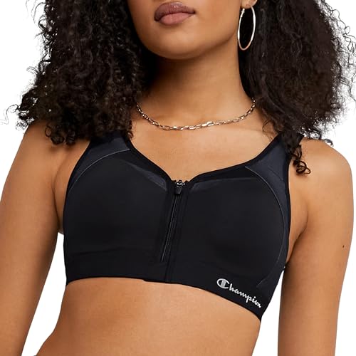 Black Champion Motion Control Zip Sports Bra, 34D