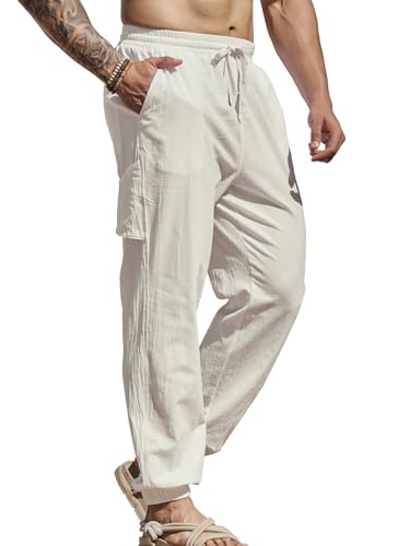 Men's Cotton Linen Drawstring Yoga Beach Trousers
