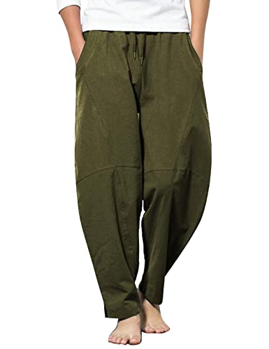 COOFANDY Men's Loose Linen Yoga Pants Army Green
