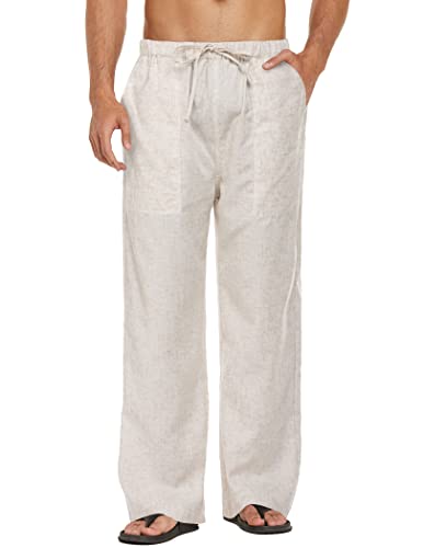 Men's Linen Yoga Beach Stretchy Drawstring Waist Pants