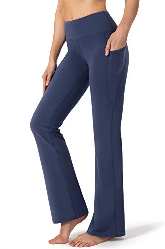Women's High-Waisted Bootcut Yoga Pants with Pockets Blue
