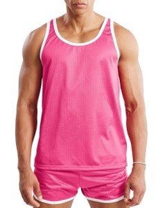 Ouber Men's Pink Mesh Workout Tank Top