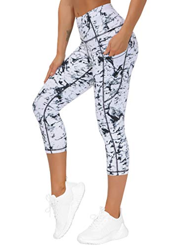 THE GYM PEOPLE Thick High Waist Capris Yoga Pants with Pockets, Tummy Control Workout Running Yoga Leggings for Women
