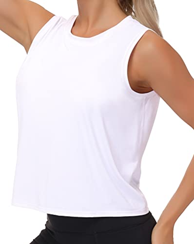 White Ice Silk Flowy Yoga Tank Top for Women