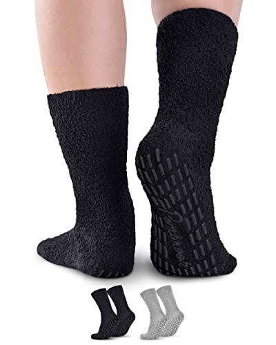Pembrook Non Skid Slipper Socks - (2-Pairs) Black/Gray