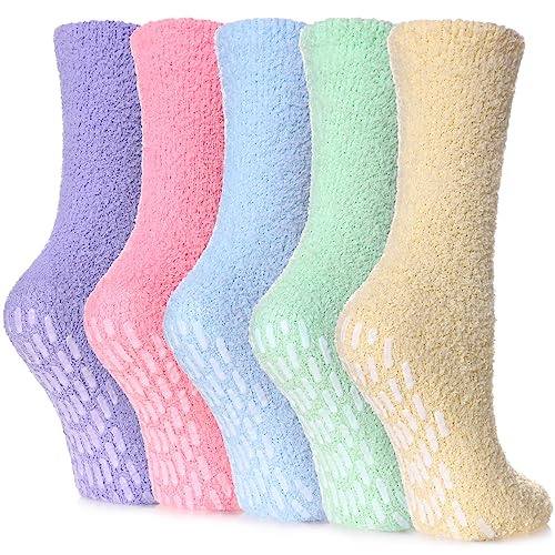 Yebing Women's Cozy Non-Slip Yoga Hospital Socks 5-Pack