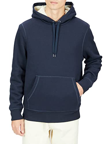 Men's Sherpa-Lined Pullover Hoodie - Navy Blue, Large