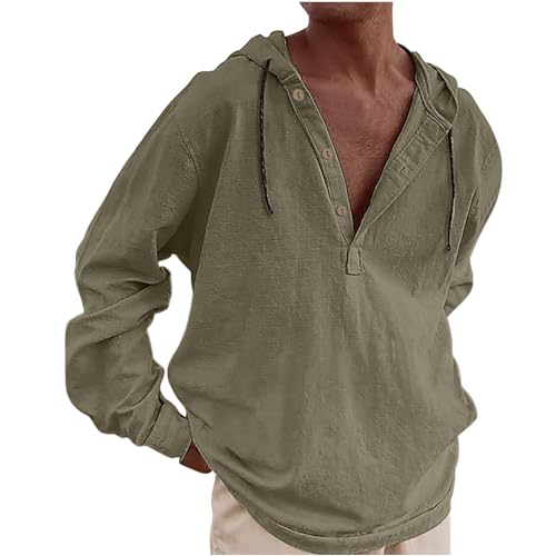 Men's Cotton Linen Hoodie for Yoga in Army Green