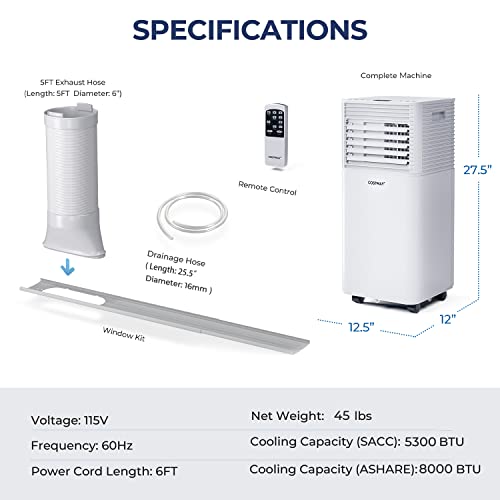 COSTWAY Portable Air Conditioner, 8000 BTU - White