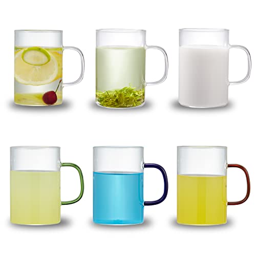 6-Piece Glass Cups with Colored Handles for Coffee