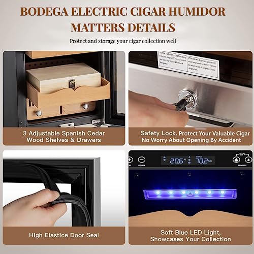 BODEGA Electric Cigar Cooler Humidor, Large Cabinet