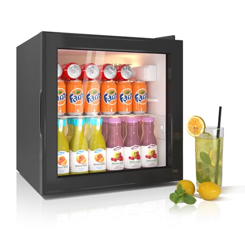 JINJUNYE Glass Door Beverage Fridge, 62 Can Capacity
