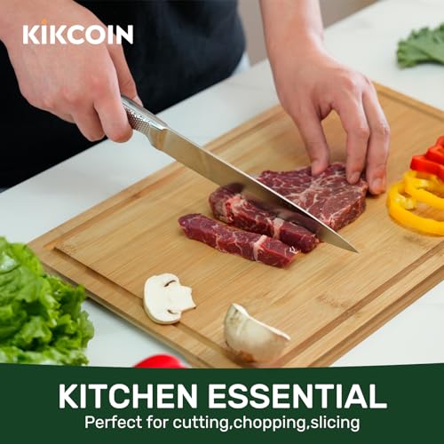 Kikcoin Bamboo Cutting Board, XL Heavy Duty with Handle