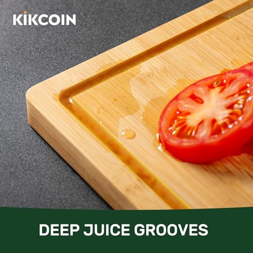 Kikcoin Bamboo Cutting Board, XL Heavy Duty with Handle