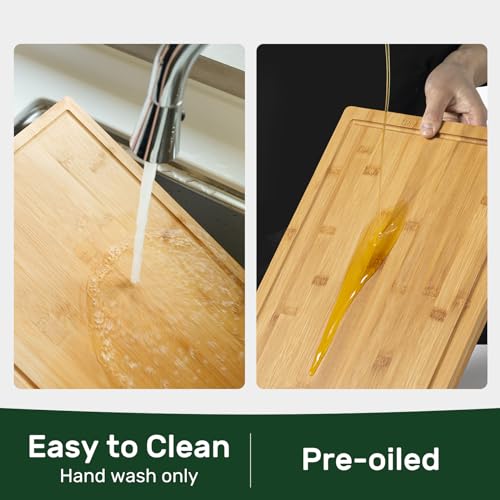 Kikcoin Bamboo Cutting Board, XL Heavy Duty with Handle