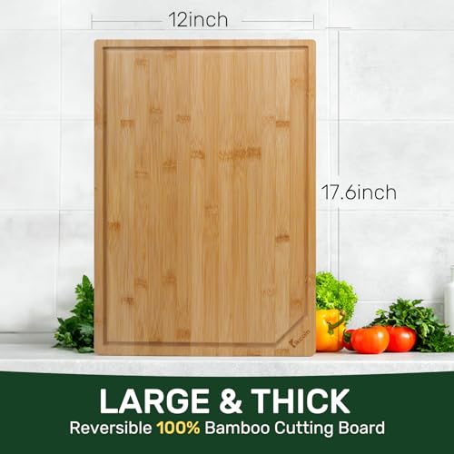 Kikcoin Bamboo Cutting Board, XL Heavy Duty with Handle