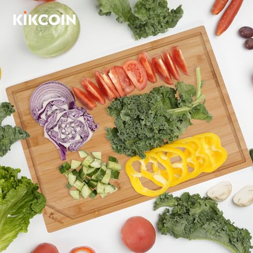 Kikcoin Bamboo Cutting Board, XL Heavy Duty with Handle