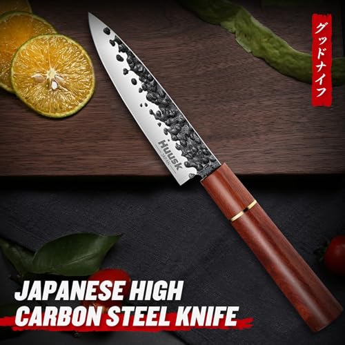 5" Huusk Japanese Paring Knife, Hand Forged, High Carbon Steel, Rosewood Handle