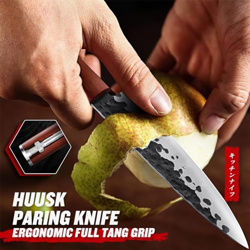 5" Huusk Japanese Paring Knife, Hand Forged, High Carbon Steel, Rosewood Handle