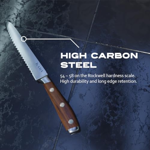 5" Serrated Knife: High Carbon Steel, Full Tang, Zebra Wood