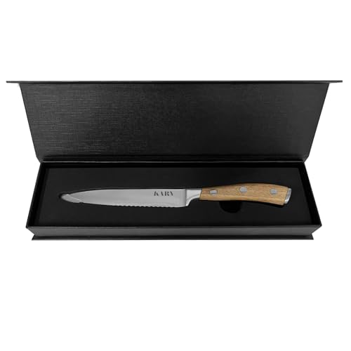 5" Serrated Knife: High Carbon Steel, Full Tang, Zebra Wood