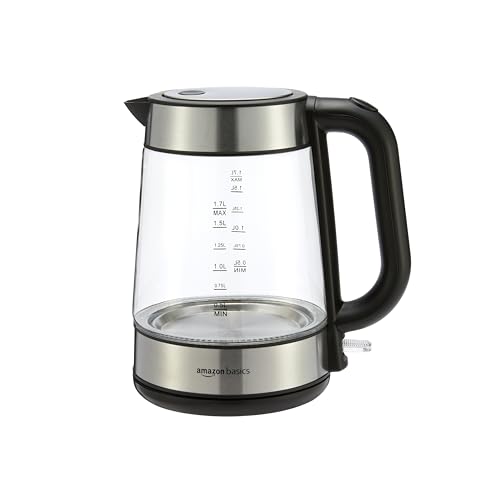 Electric Glass & Steel Tea Kettle, 1.7-Liter, Black/Silver