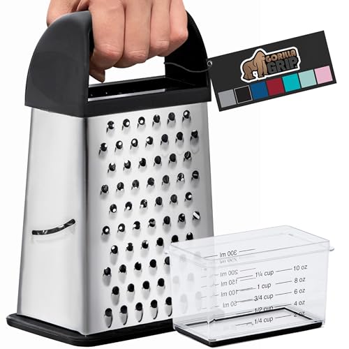 Professional 4-Sided Cheese Grater with Container, Black