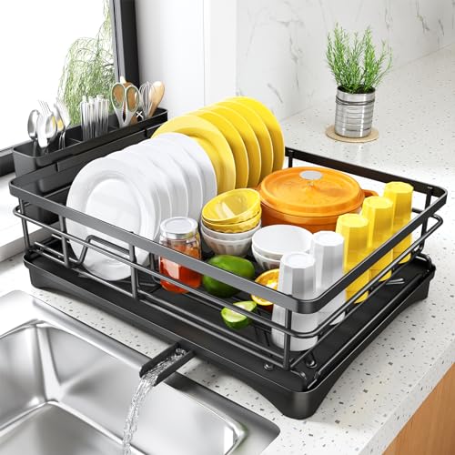 Large Rustproof Dish Drying Rack with Utensil Holder