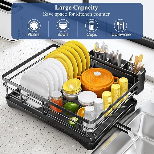 Large Rustproof Dish Drying Rack with Utensil Holder