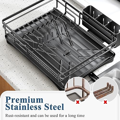 Large Rustproof Dish Drying Rack with Utensil Holder