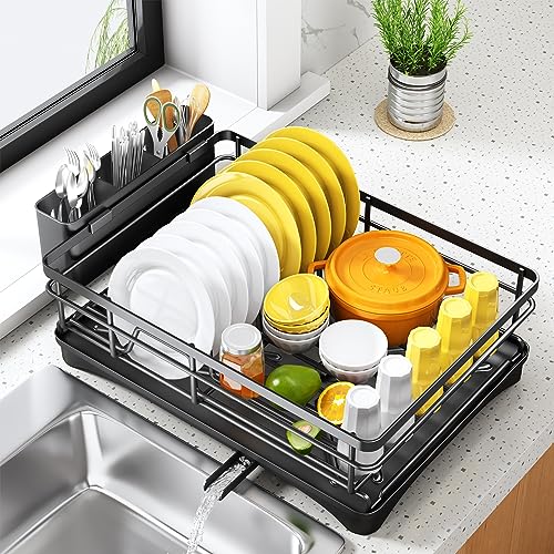 Large Rustproof Dish Drying Rack with Utensil Holder