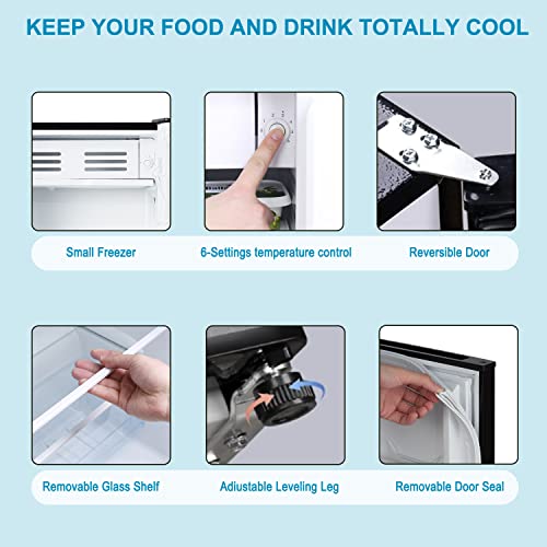 Frestec Mini Refrigerator with Freezer, Stainless Steel