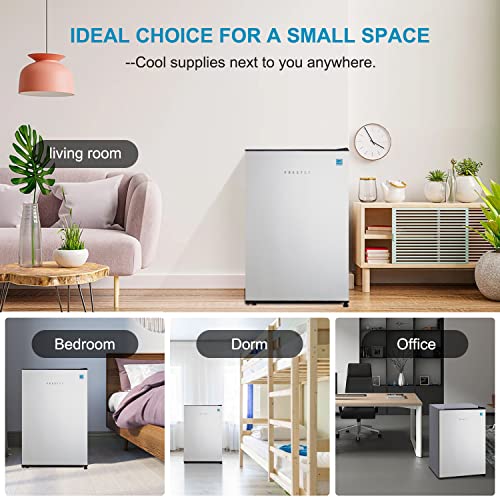Frestec Mini Refrigerator with Freezer, Stainless Steel