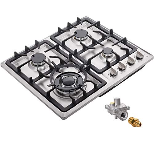 24" Stainless Steel Dual Fuel Gas Cooktop with 4 Sealed Burners