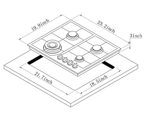 24" Stainless Steel Dual Fuel Gas Cooktop with 4 Sealed Burners