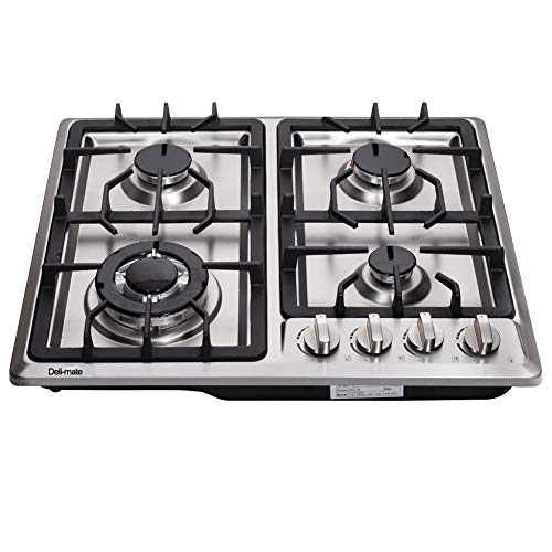 24" Stainless Steel Dual Fuel Gas Cooktop with 4 Sealed Burners