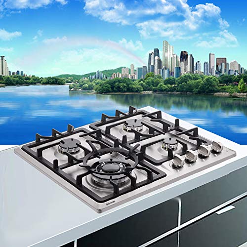 24" Stainless Steel Dual Fuel Gas Cooktop with 4 Sealed Burners