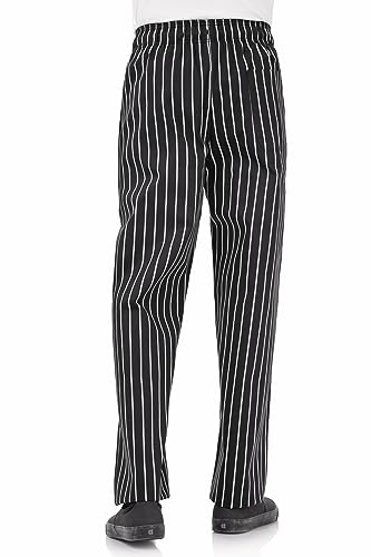 Designer Baggy Chef Pants, Black Chalk Stripe, X-Large